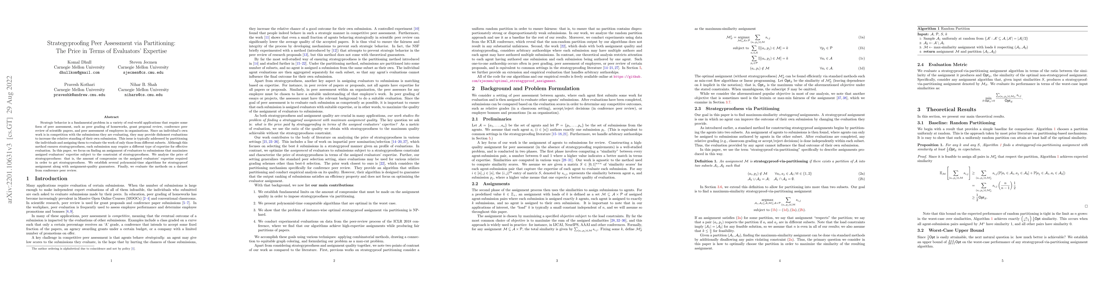Thumbnail for Strategyproofing Peer Assessment via Partitioning: The Price in Terms of
  Evaluators' Expertise