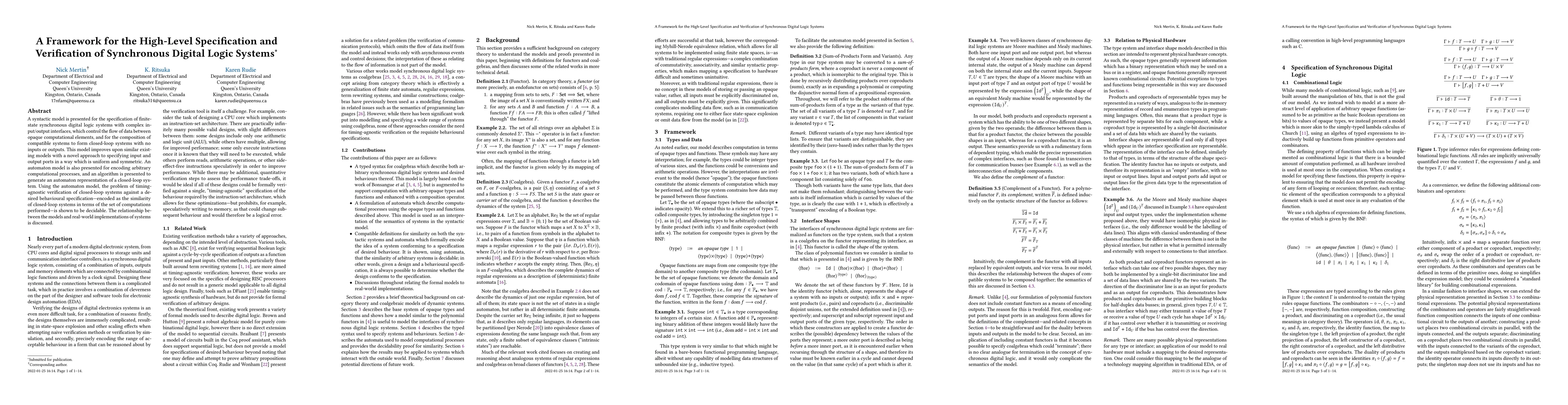 Thumbnail for A Framework for the High-Level Specification and Verification of
  Synchronous Digital Logic Systems