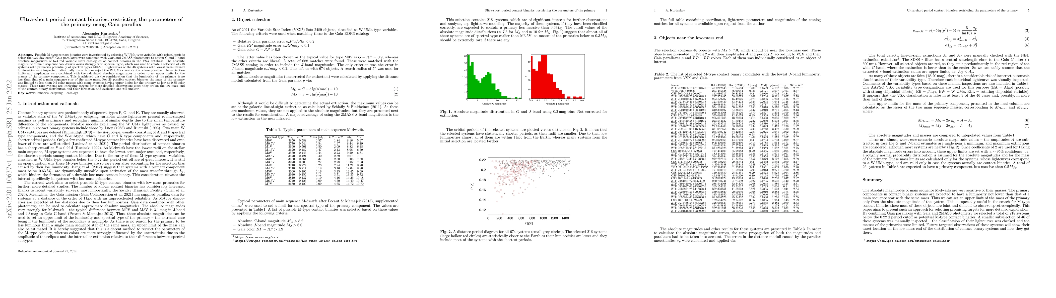 Thumbnail for Ultra-short period contact binaries: restricting the parameters of the
  primary using Gaia parallax