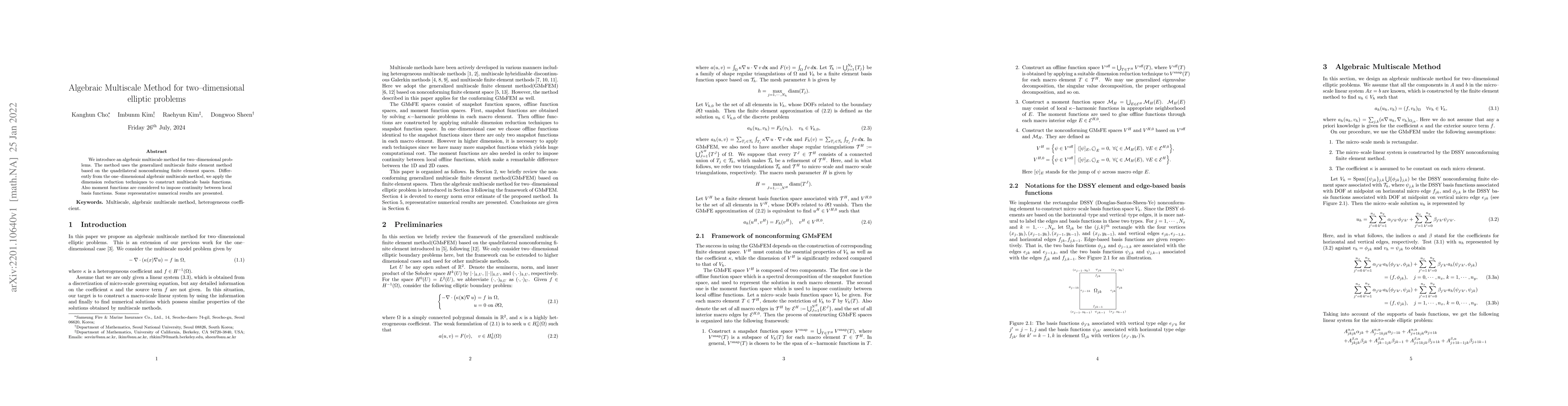 Thumbnail for Algebraic Multiscale Method for two--dimensional elliptic problems