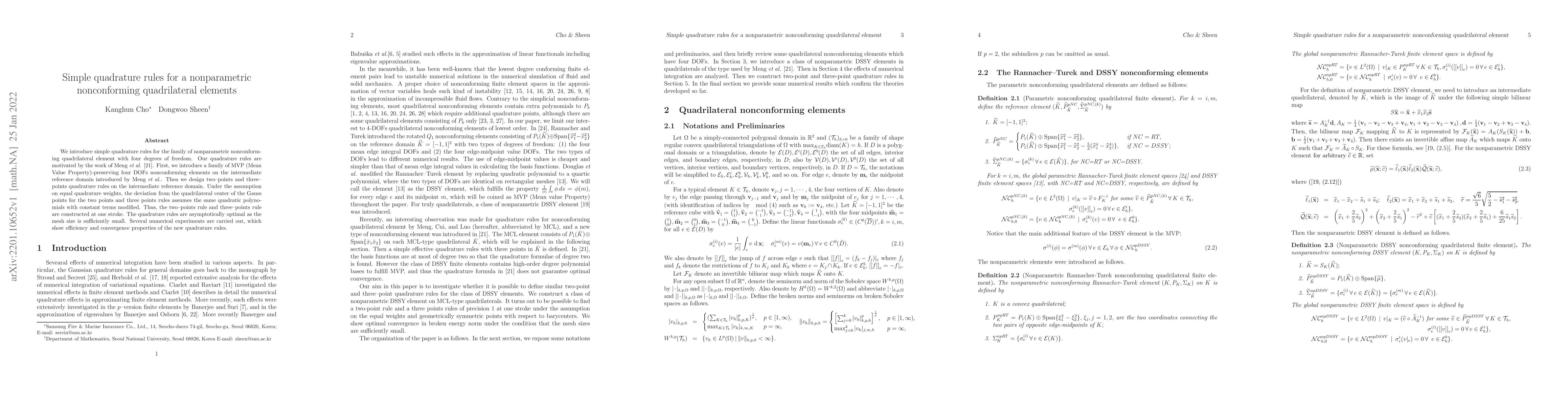 Thumbnail for Simple quadrature rules for a nonparametric nonconforming quadrilateral
  element