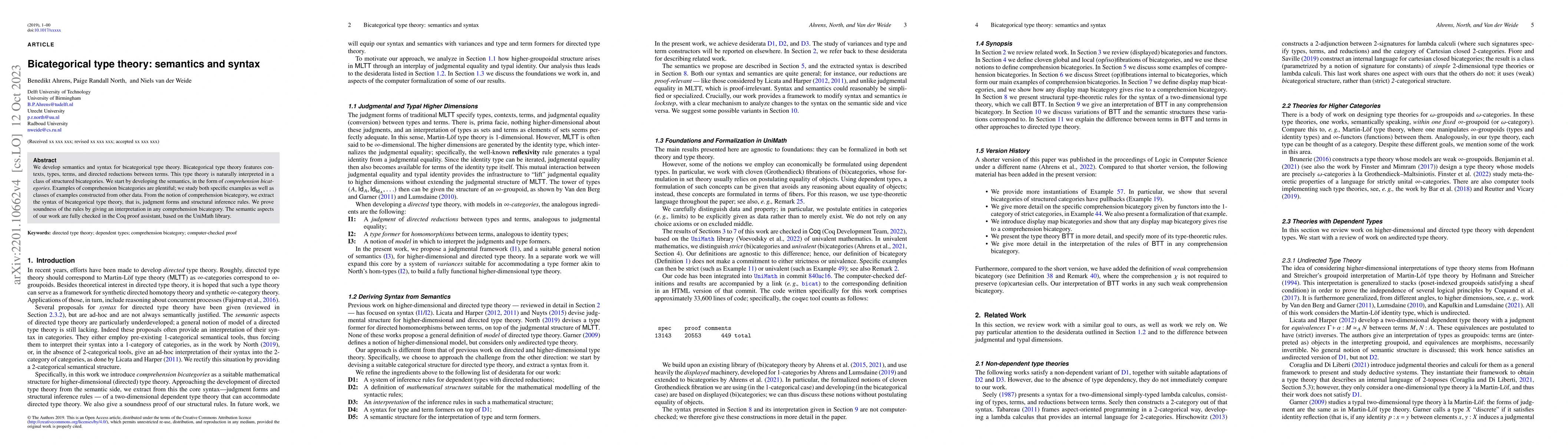 Thumbnail for Bicategorical type theory: semantics and syntax