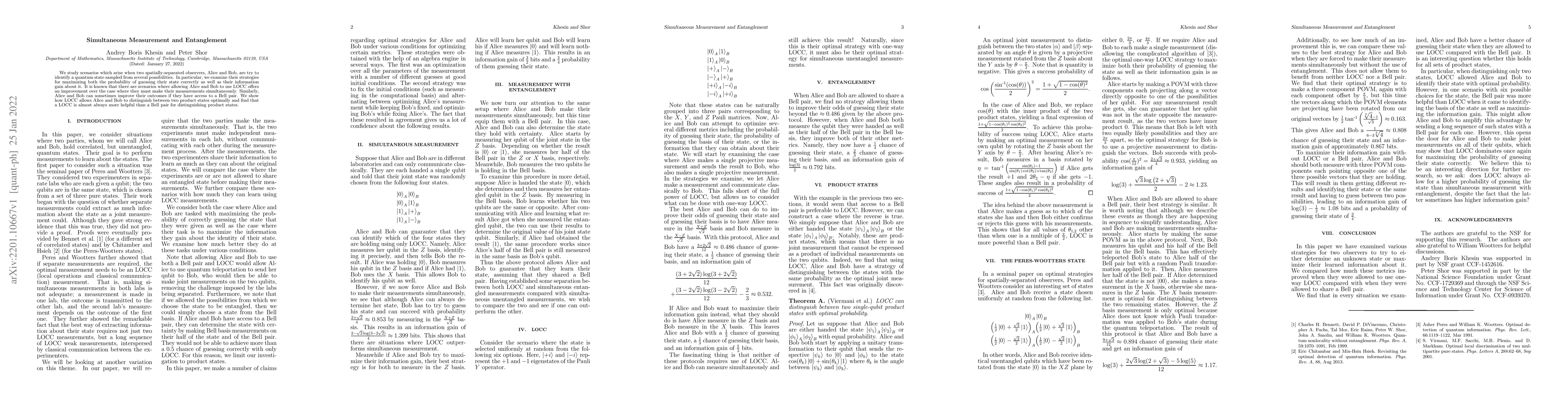 Thumbnail for Simultaneous Measurement and Entanglement