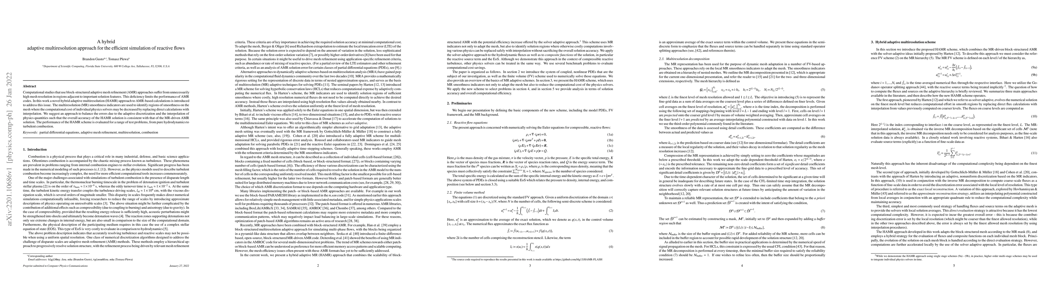 Thumbnail for A hybrid adaptive multiresolution approach for the efficient simulation
  of reactive flows