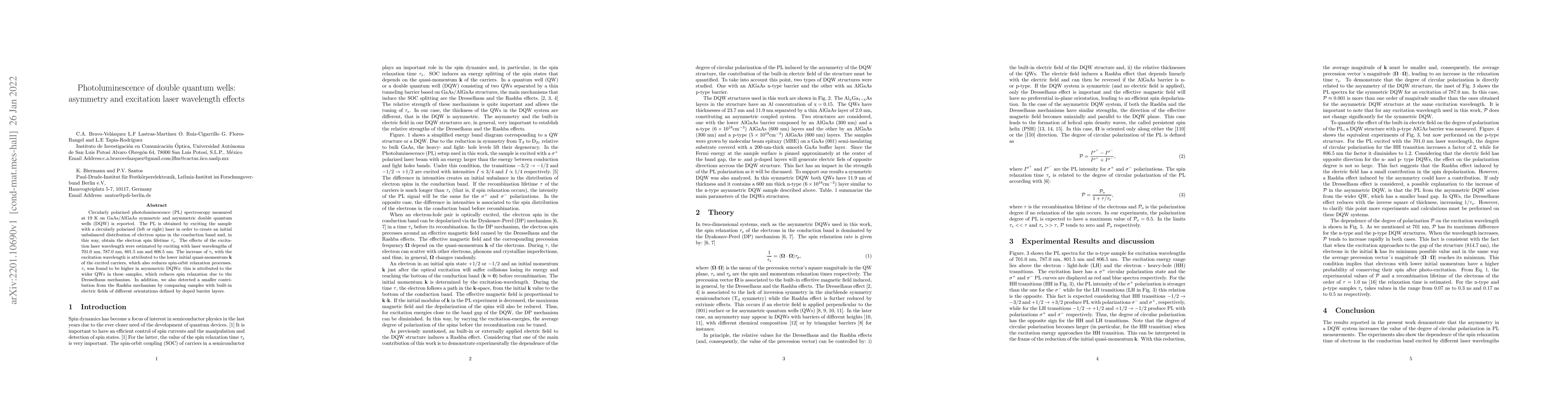 Thumbnail for Photoluminescence of double quantum wells: asymmetry and excitation
  laser wavelength effects