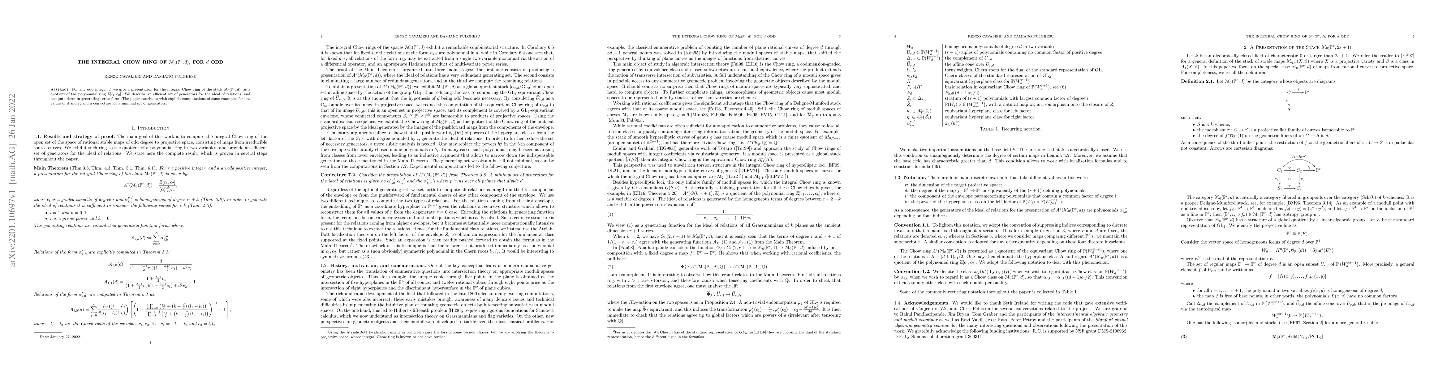 Thumbnail for The integral Chow ring of $\mathcal{M}_{0}(\mathbb{P}^r, d)$, for $d$
  odd