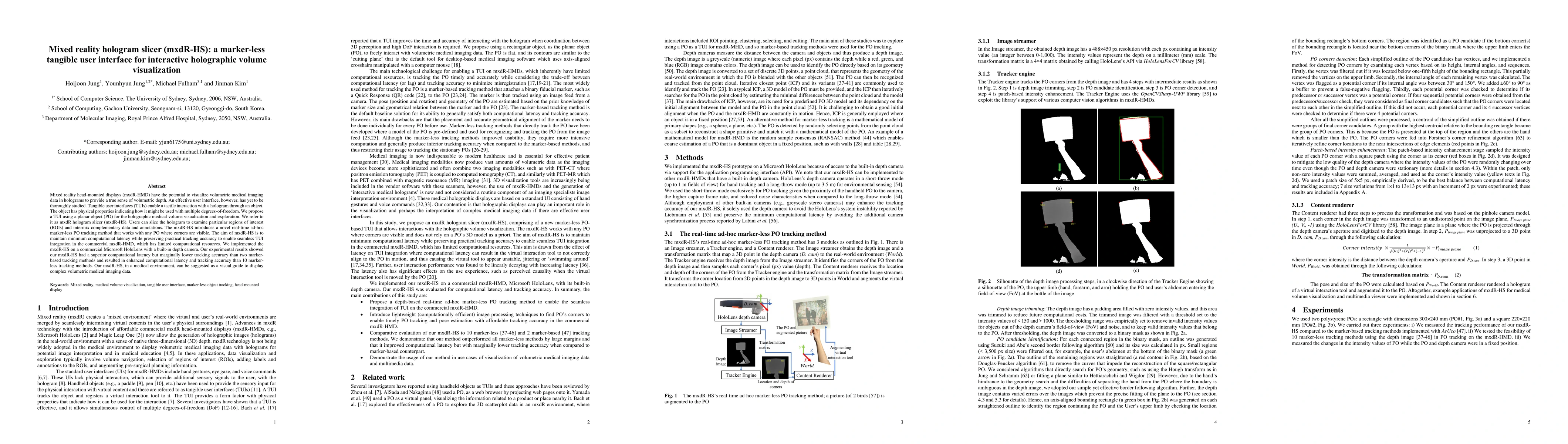 Thumbnail for Mixed reality hologram slicer (mxdR-HS): a marker-less tangible user
  interface for interactive holographic volume visualization