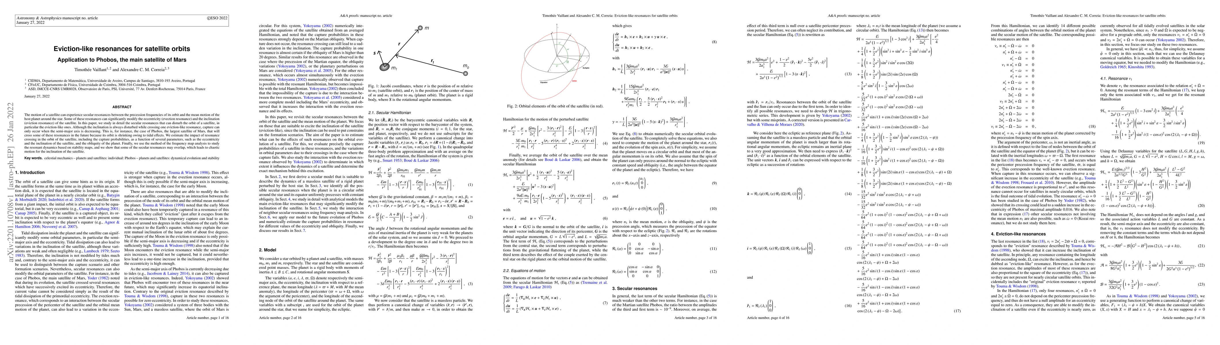 Thumbnail for Eviction-like resonances for satellite orbits. Application to Phobos,
  the main satellite of Mars
