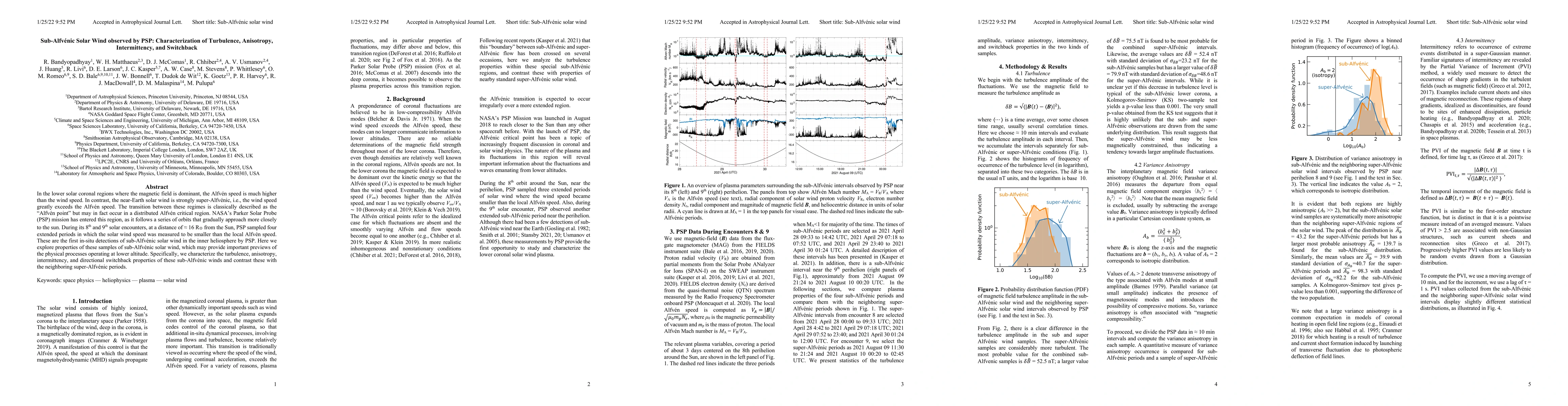Thumbnail for Sub-Alfvenic Solar Wind observed by PSP: Characterization of Turbulence,
  Anisotropy, Intermittency, and Switchback