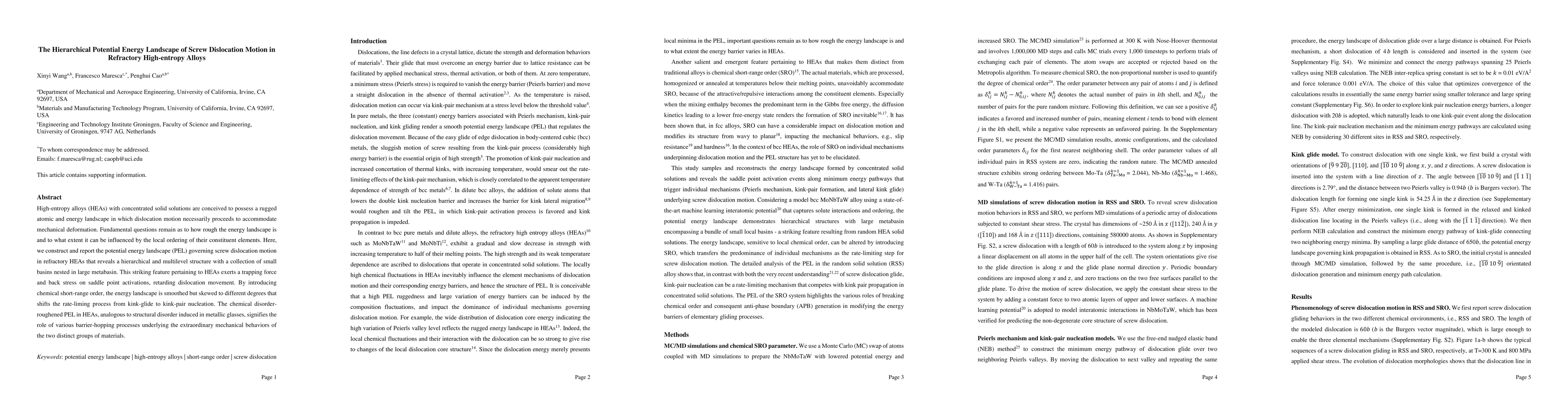 Thumbnail for The Hierarchical Potential Energy Landscape of Screw Dislocation Motion
  in Refractory High-entropy Alloys