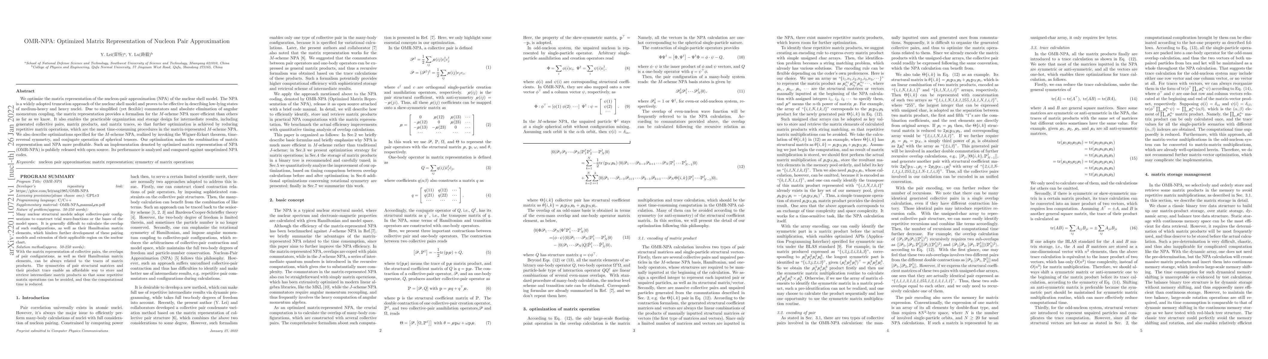 Thumbnail for OMR-NPA: Optimized Matrix Representation of Nucleon Pair Approximation