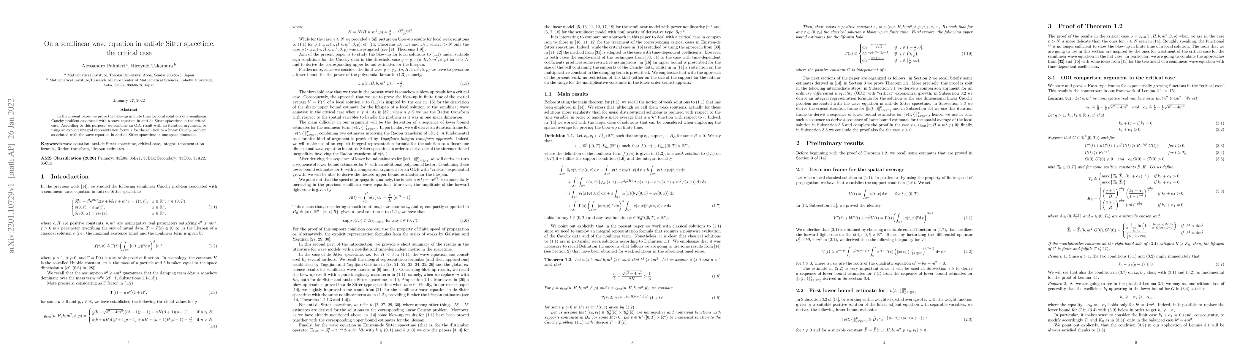 Thumbnail for On a semilinear wave equation in anti-de Sitter spacetime: the critical
  case
