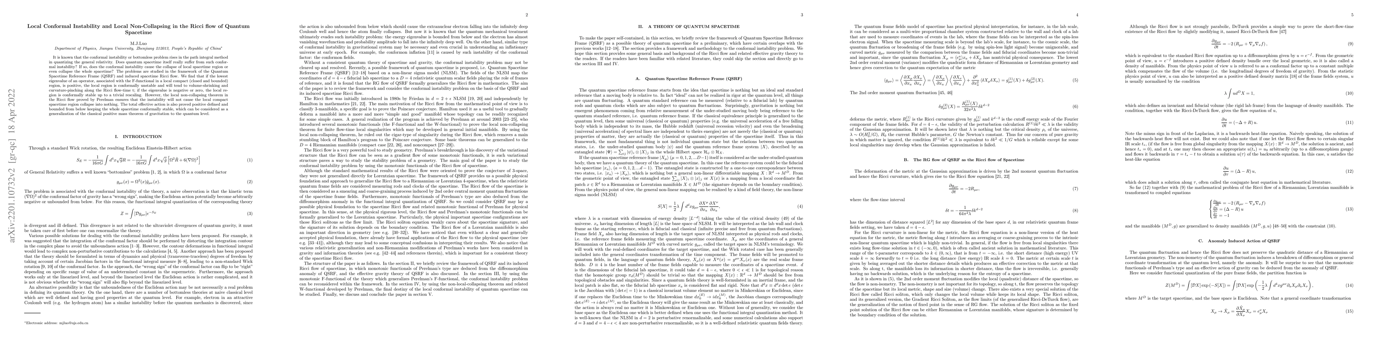 Thumbnail for Local Conformal Instability and Local Non-Collapsing in the Ricci flow
  of Quantum Spacetime