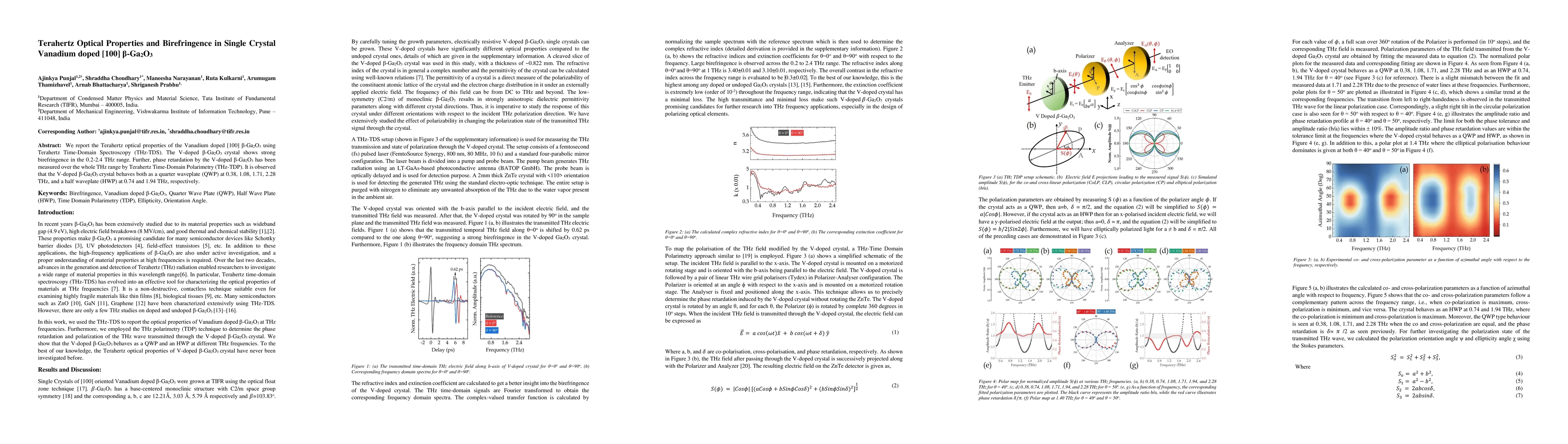 Thumbnail for Terahertz Optical Properties and Birefringence in Single Crystal
  Vanadium doped [100] \b{eta}-Ga2O3