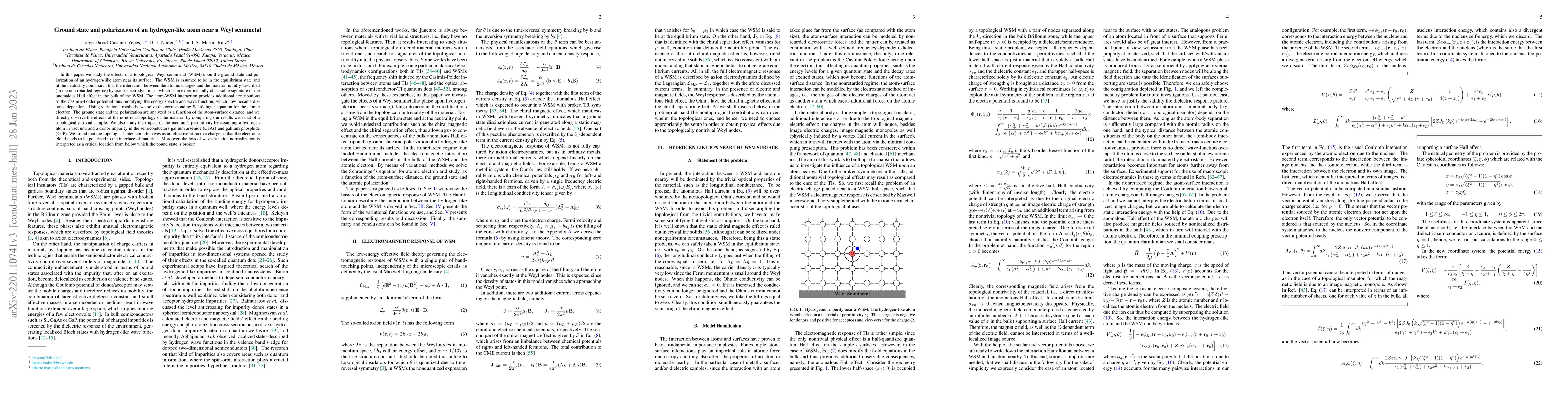 Thumbnail for Ground state and polarization of an hydrogen-like atom near a Weyl
  semimetal