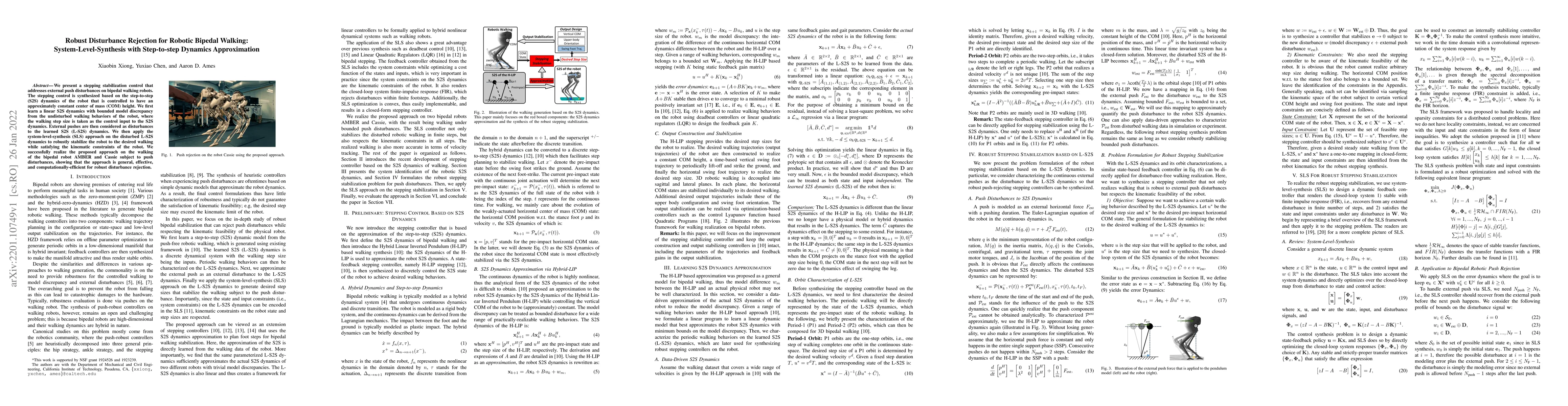 Thumbnail for Robust Disturbance Rejection for Robotic Bipedal Walking:
  System-Level-Synthesis with Step-to-step Dynamics Approximation