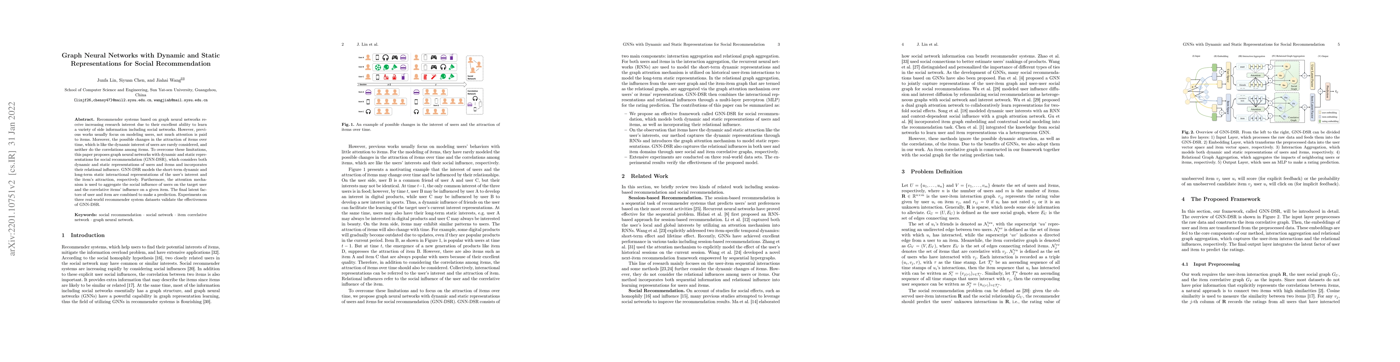Thumbnail for Graph Neural Networks with Dynamic and Static Representations for Social
  Recommendation