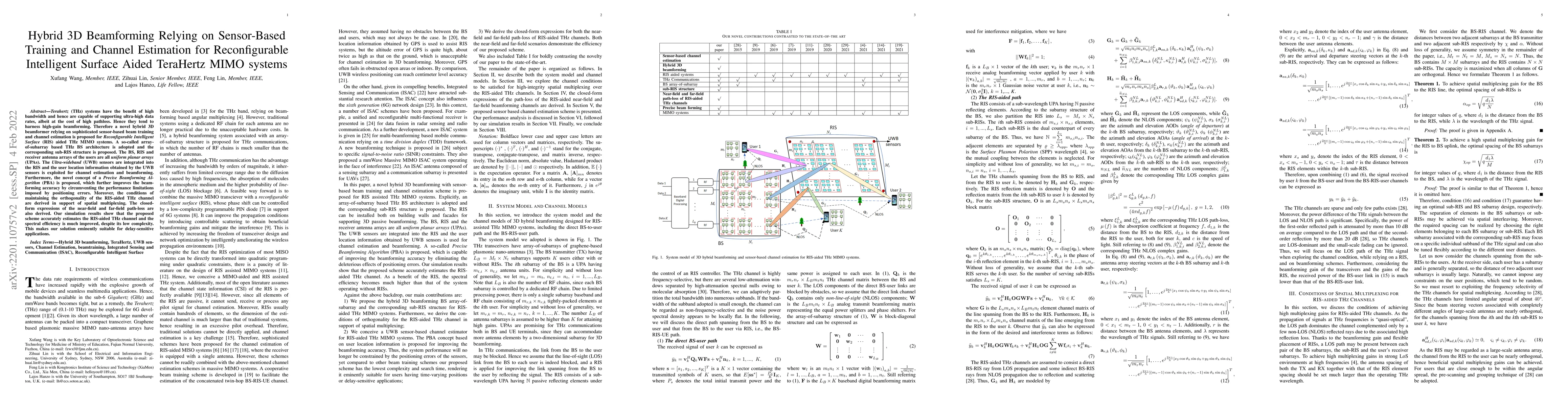 Thumbnail for Hybrid 3D Beamforming Relying on Sensor-Based Training and Channel
  Estimation for Reconfigurable Intelligent Surface Aided TeraHertz MIMO
  systems
