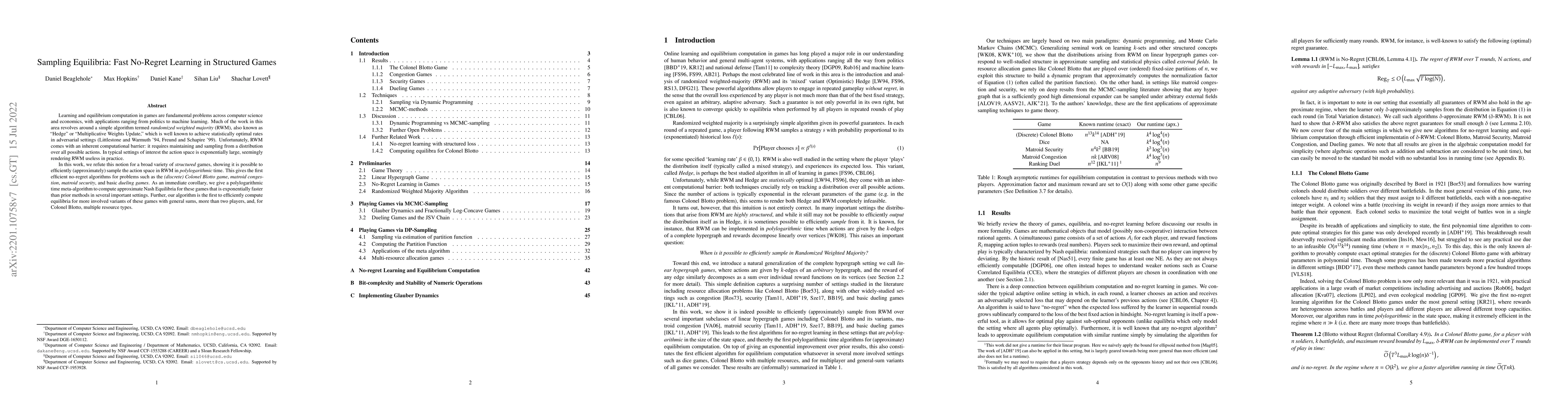 Thumbnail for Sampling Equilibria: Fast No-Regret Learning in Structured Games