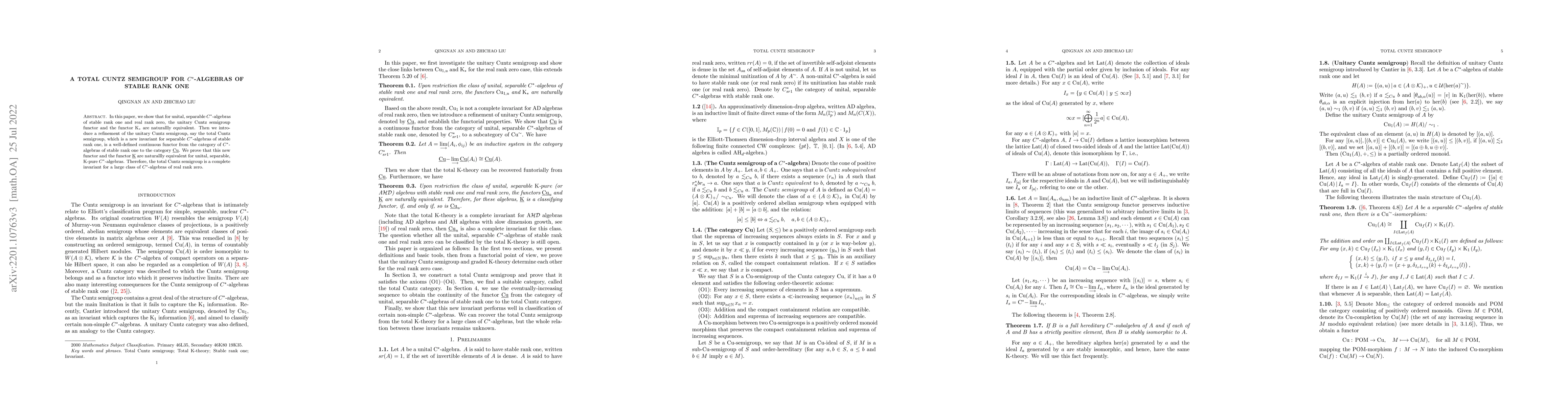 Thumbnail for A total Cuntz semigroup for $C^*$-algebras of stable rank one