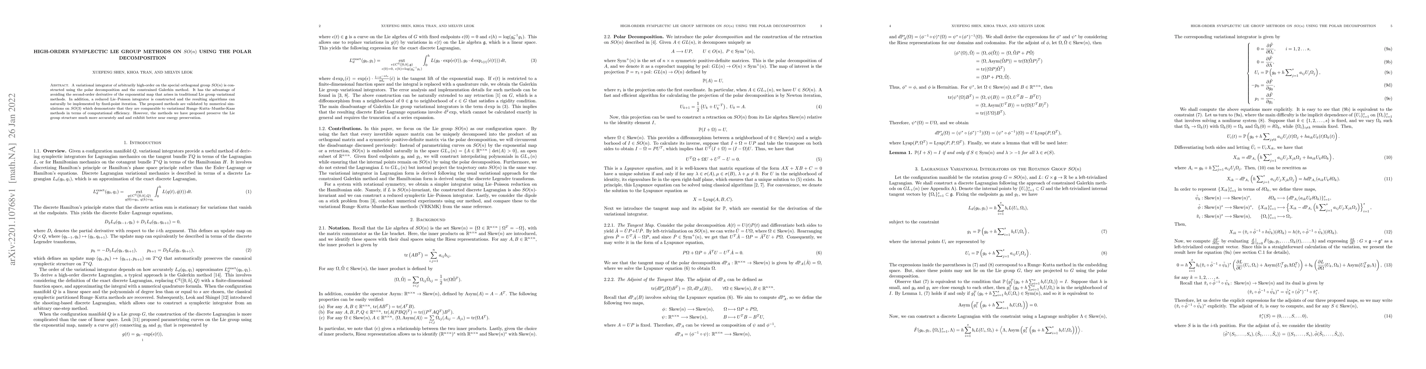 Thumbnail for High-order symplectic Lie group methods on $SO(n)$ using the polar
  decomposition