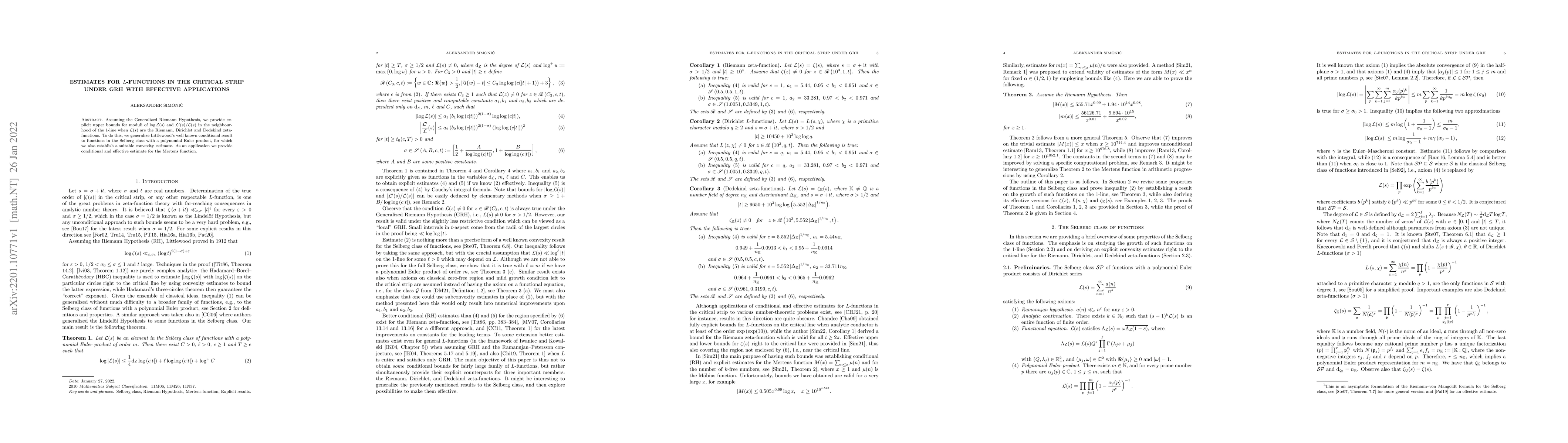 Thumbnail for Estimates for $L$-functions in the critical strip under GRH with
  effective applications