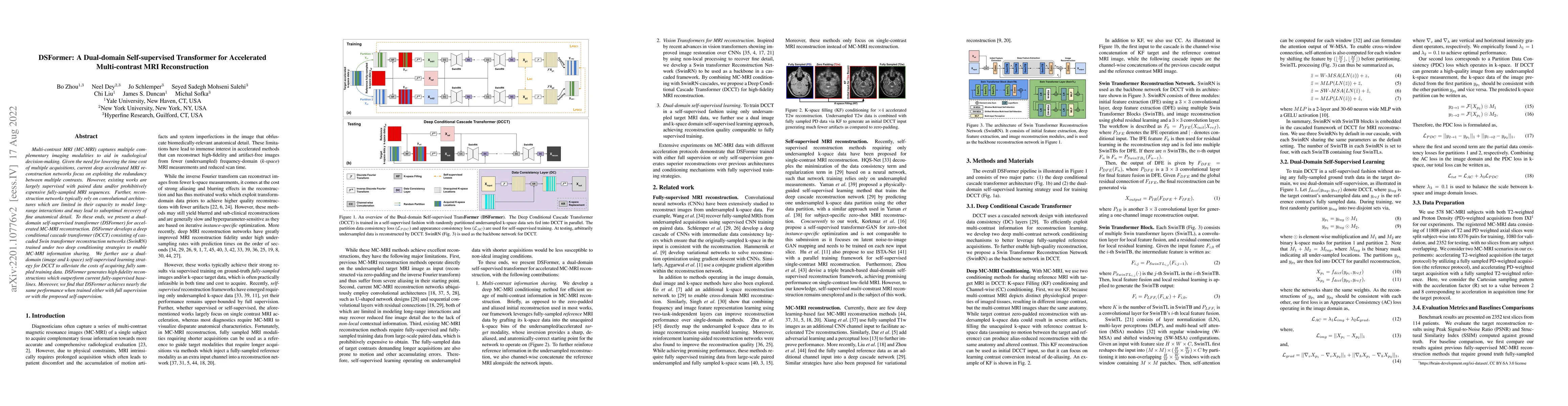 Thumbnail for DSFormer: A Dual-domain Self-supervised Transformer for Accelerated
  Multi-contrast MRI Reconstruction