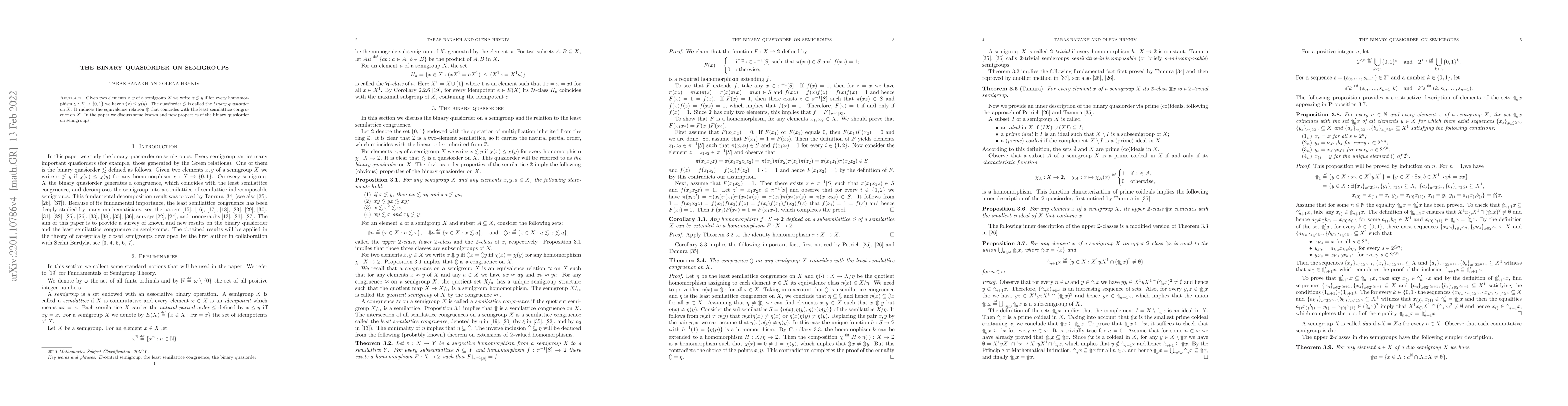 Thumbnail for The binary quasiorder on semigroups