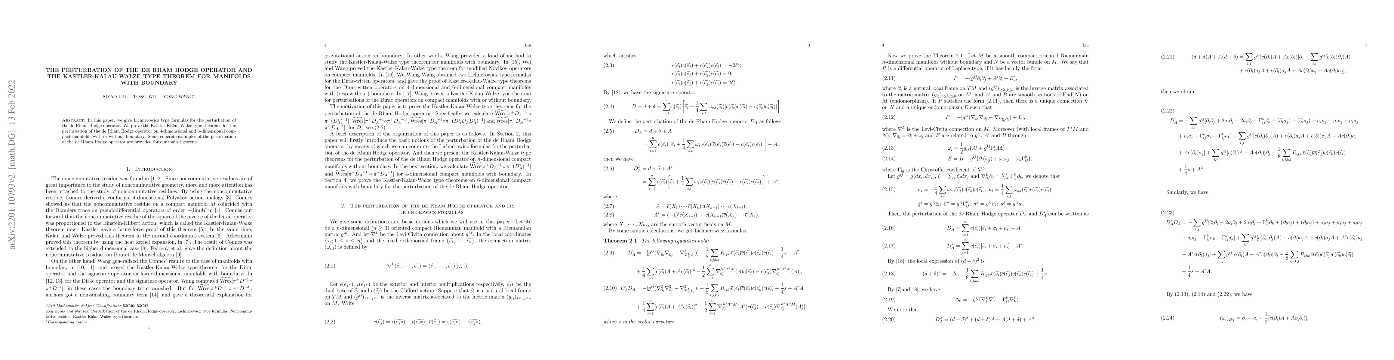 Thumbnail for The perturbation of the de Rham Hodge Operator and the
  Kastler-Kalau-Walze type theorem for manifolds with boundary