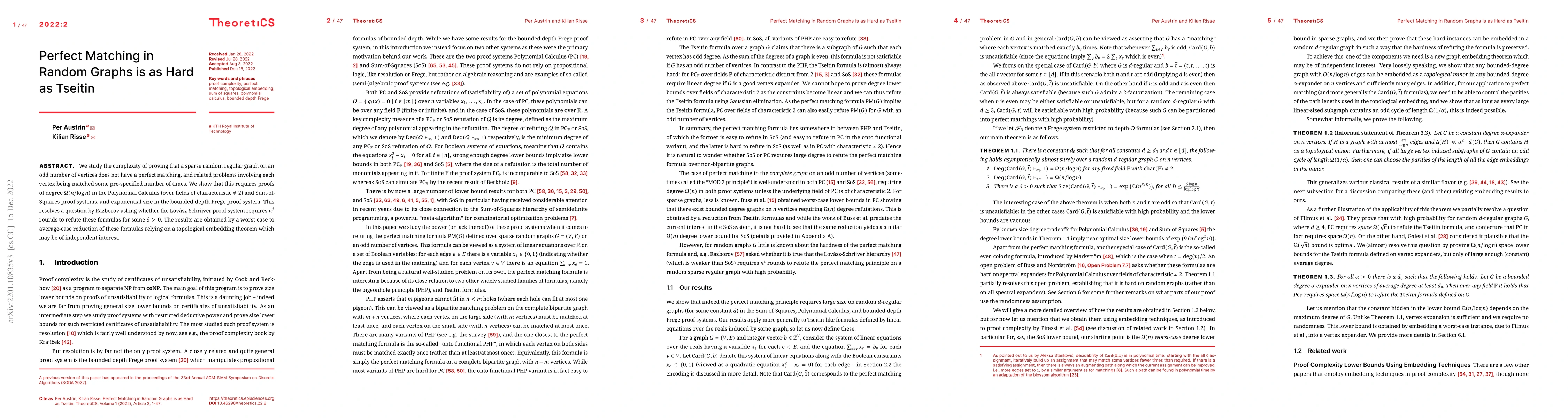 Thumbnail for Perfect Matching in Random Graphs is as Hard as Tseitin