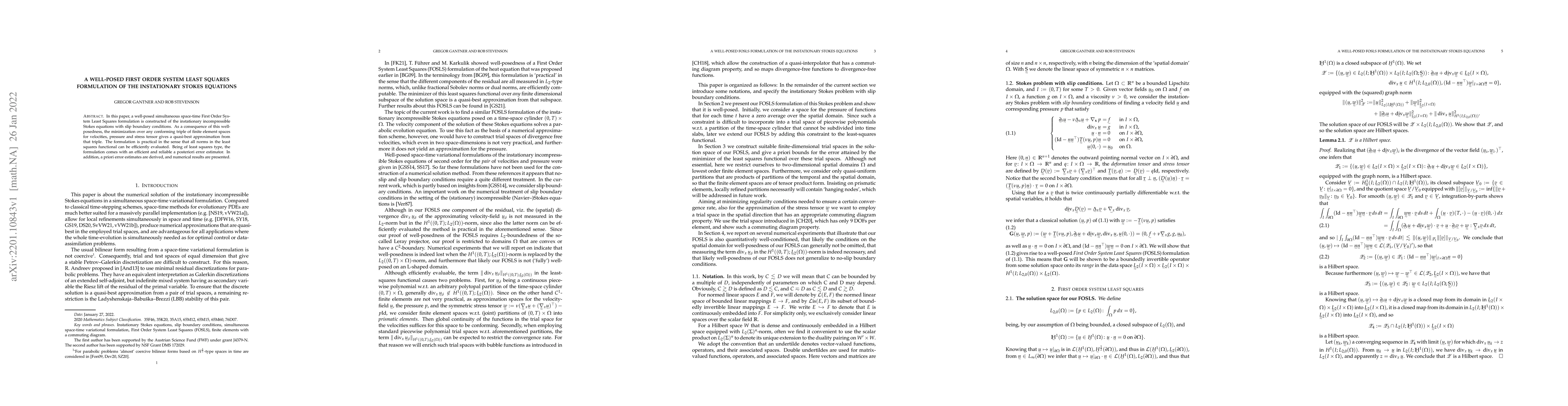 Thumbnail for A well-posed First Order System Least Squares formulation of the
  instationary Stokes equations