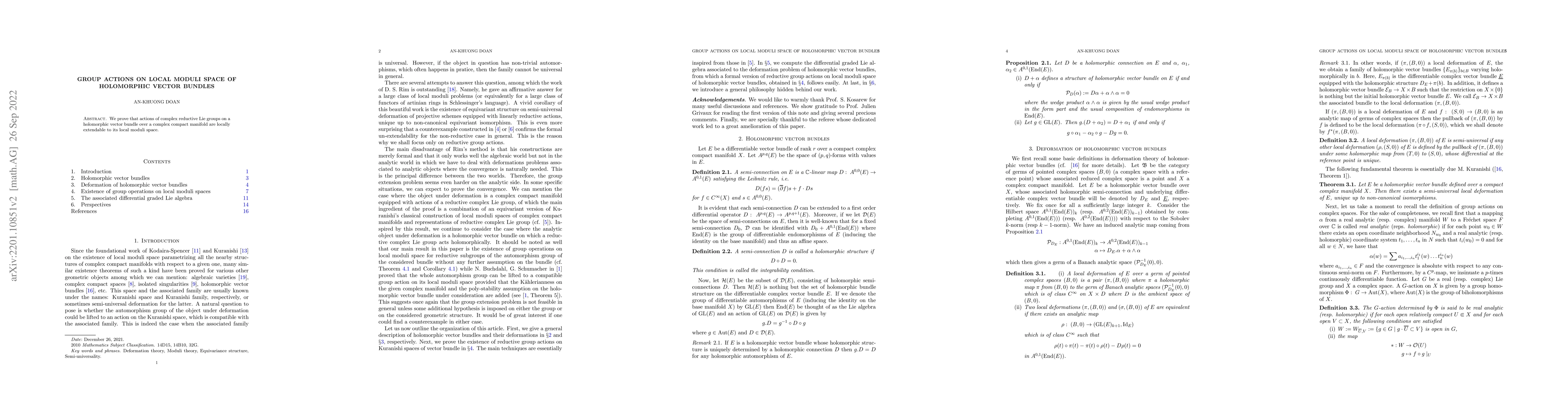 Thumbnail for Group actions on local moduli space of holomorphic vector bundles