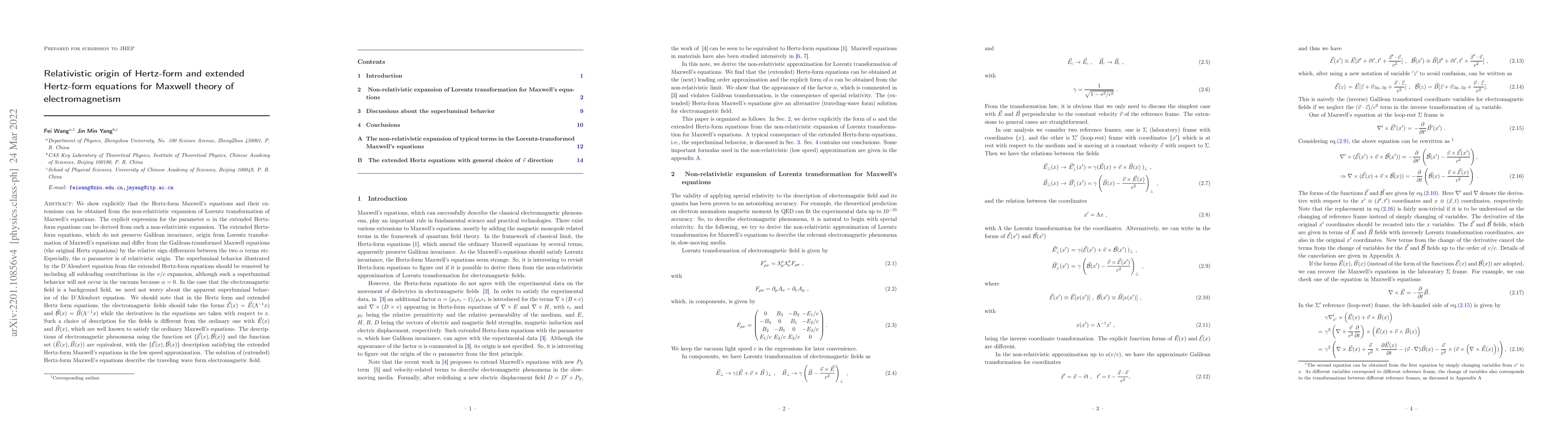 Thumbnail for Relativistic origin of Hertz-form and extended Hertz-form equations for
  Maxwell theory of electromagnetism
