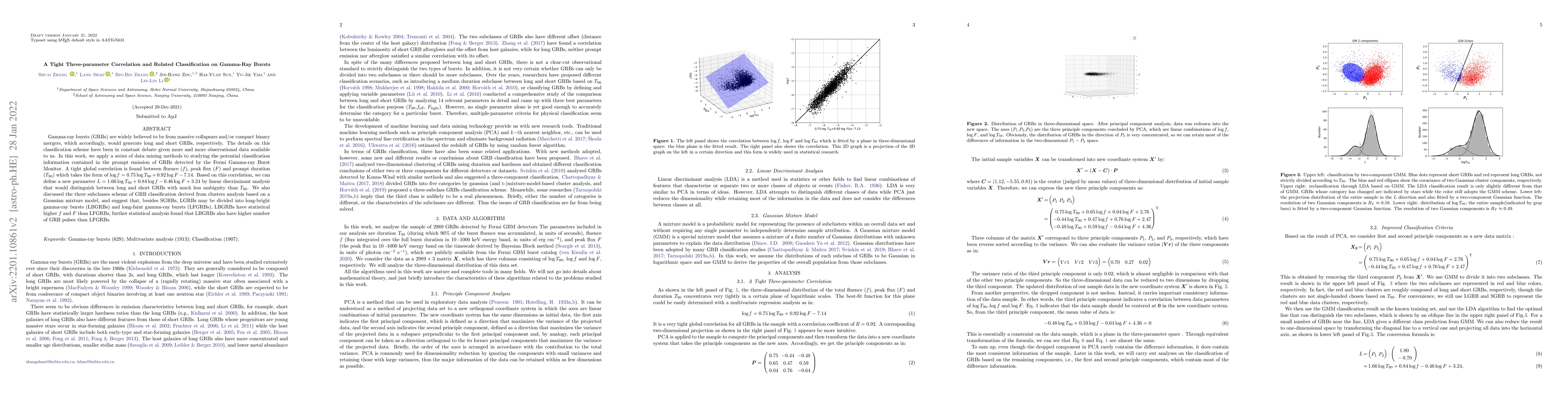 Thumbnail for A Tight Three-parameter Correlation and Related Classification on
  Gamma-Ray Bursts