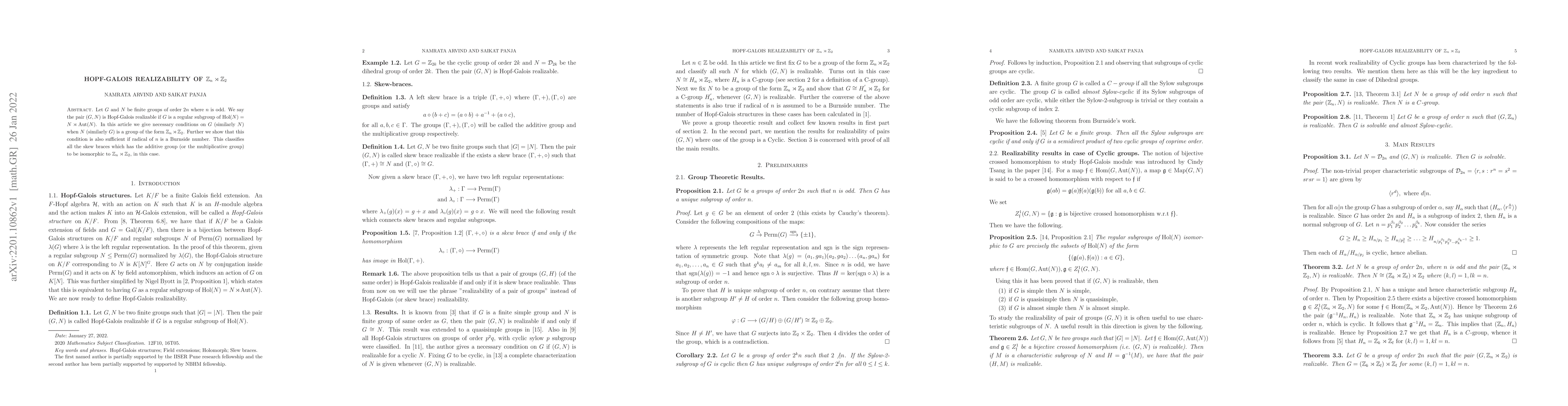 Thumbnail for Hopf-Galois Realizability of $\mathbb{Z}_n\rtimes\mathbb{Z}_2$