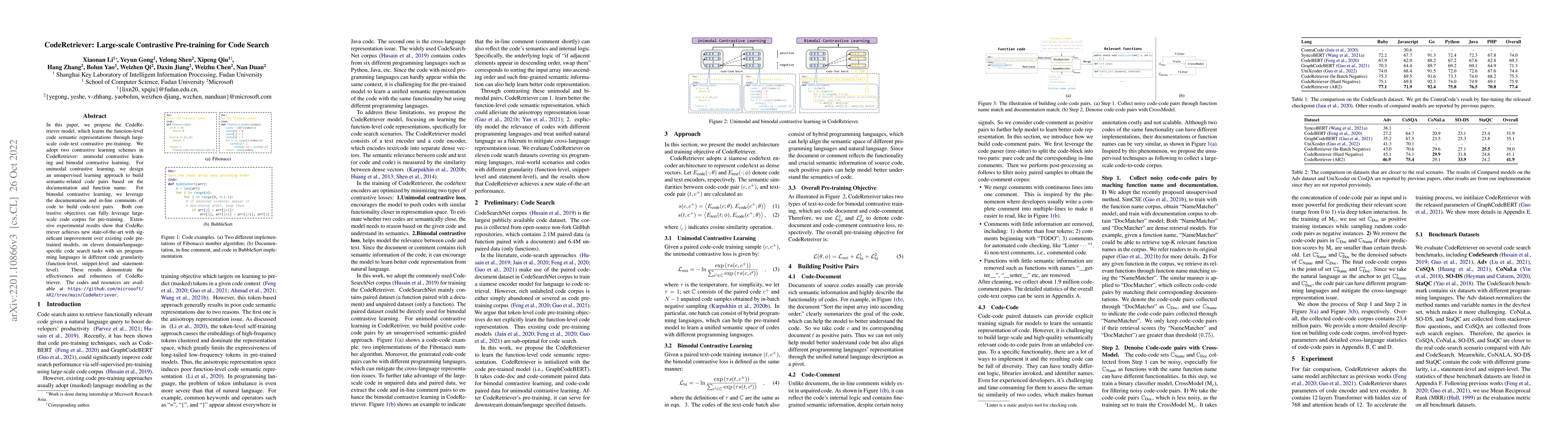 Thumbnail for CodeRetriever: Unimodal and Bimodal Contrastive Learning for Code Search