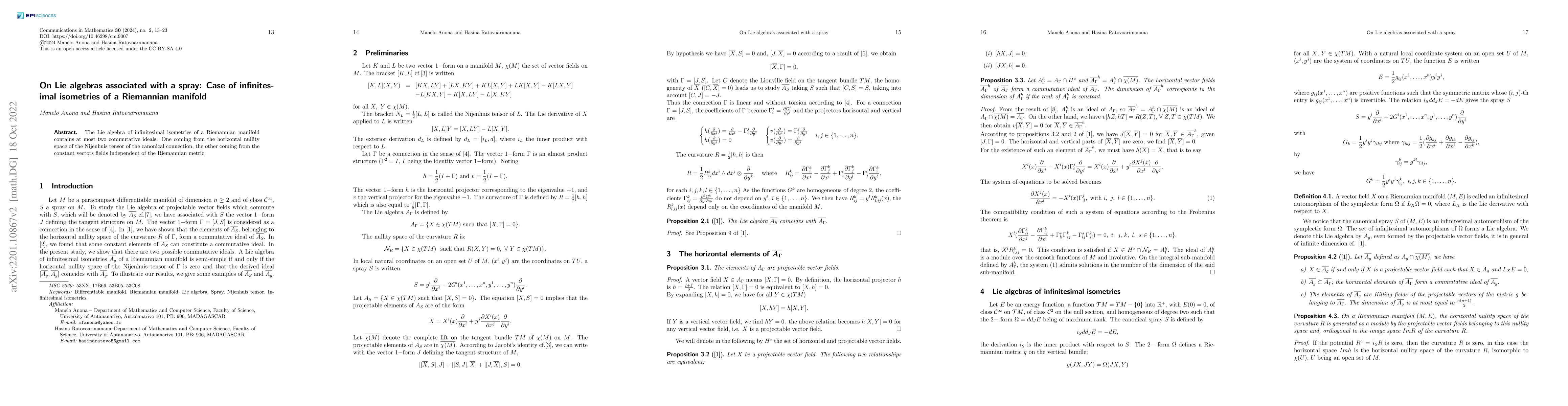 Thumbnail for On Lie algebras associated with a spray