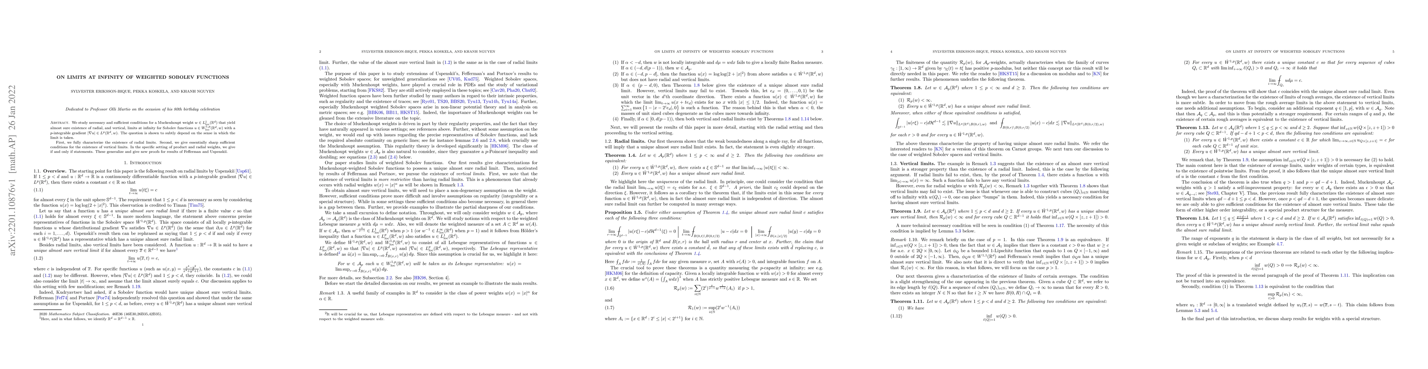Thumbnail for On Limits at Infinity of Weighted Sobolev Functions