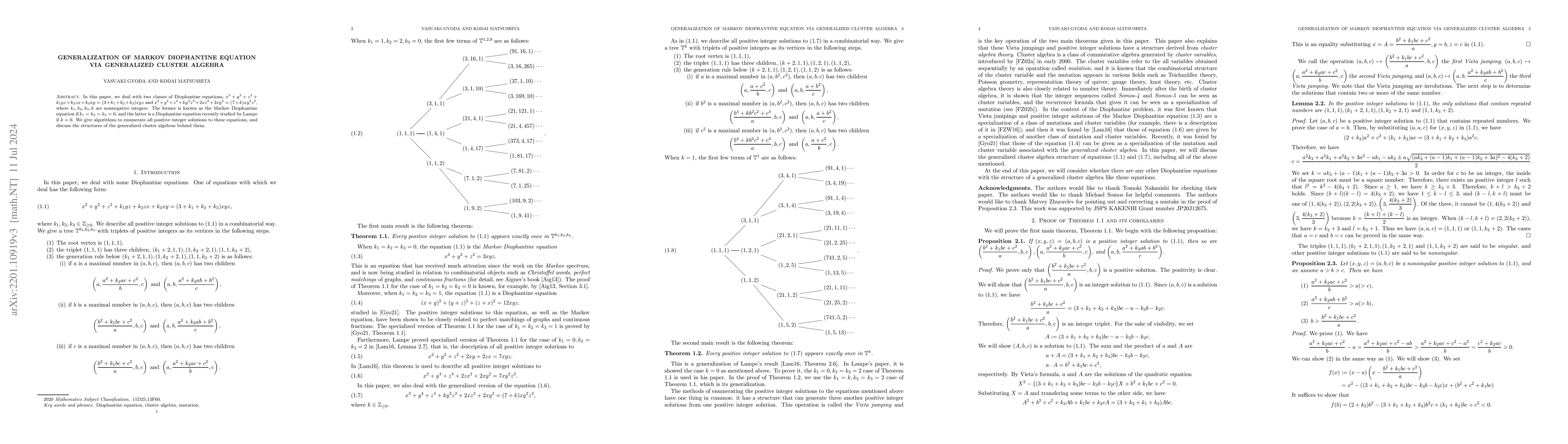 Thumbnail for Generalization of Markov Diophantine equation via generalized cluster
  algebra