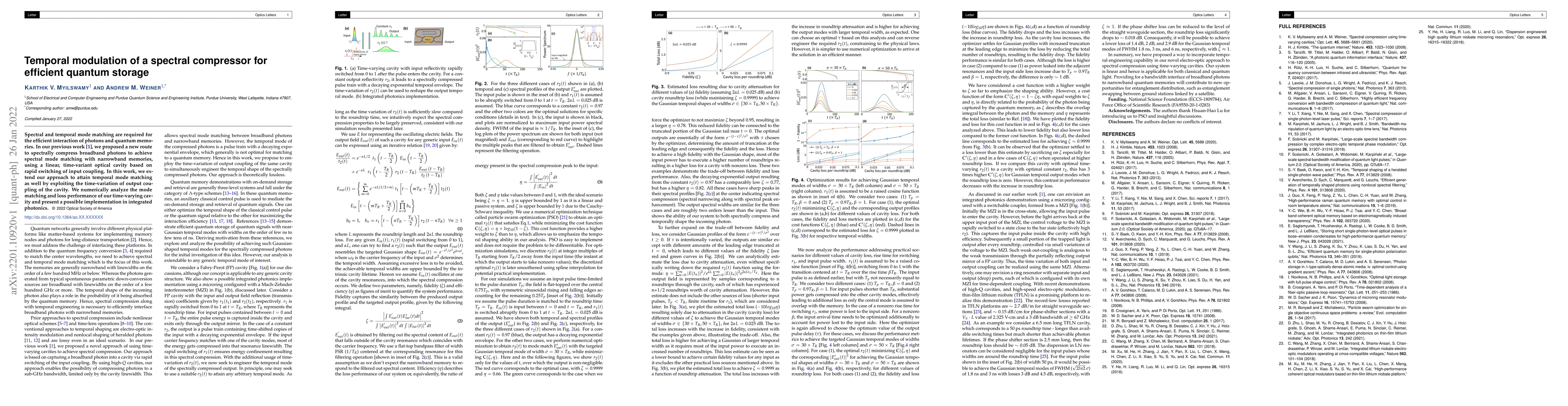 Thumbnail for Temporal modulation of a spectral compressor for efficient quantum
  storage