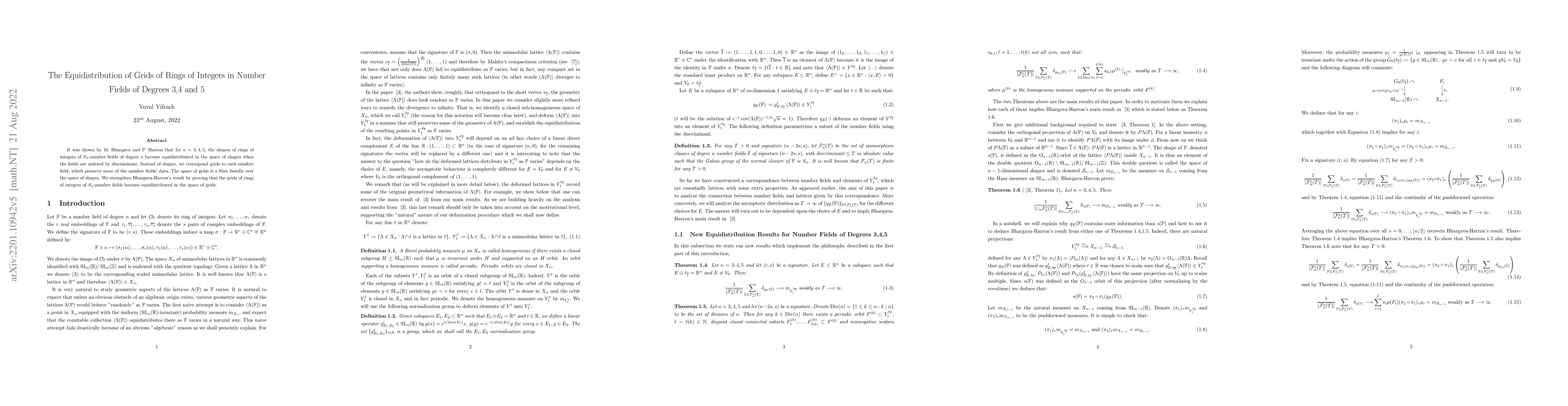 Thumbnail for The Equidistribution of Grids of Rings of Integers in Number Fields of
  Degrees 3,4 and 5