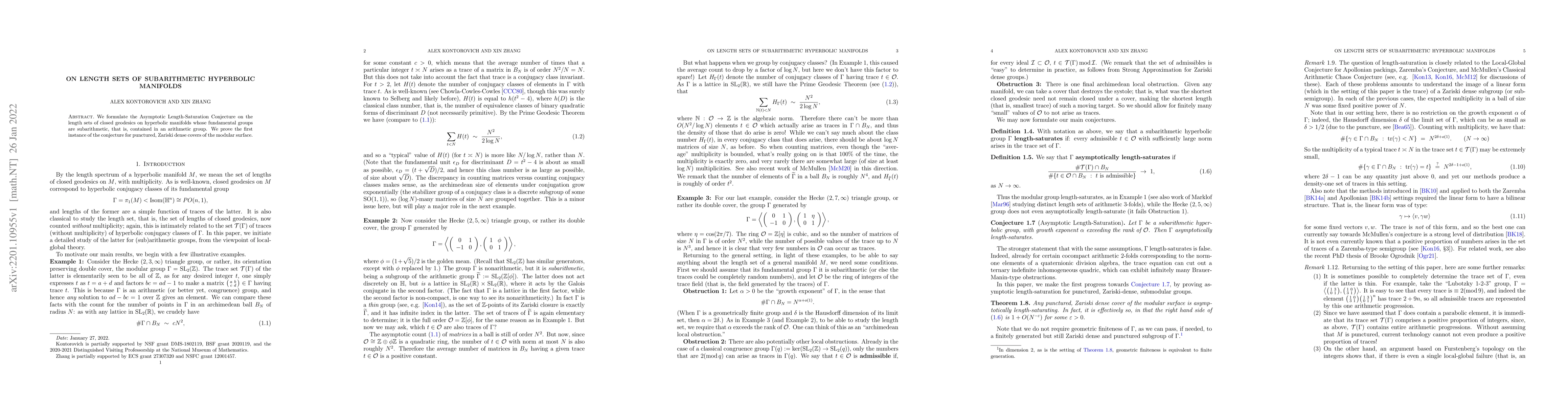 Thumbnail for On Length Sets of Subarithmetic Hyperbolic Manifolds