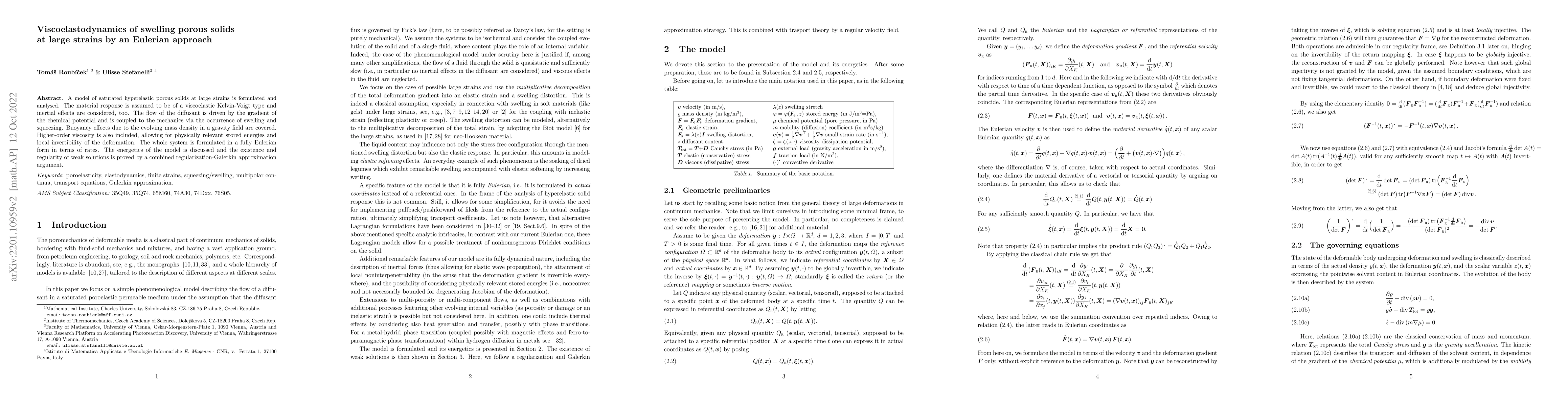 Thumbnail for Viscoelastodynamics of swelling porous solids at large strains by an
  Eulerian approach
