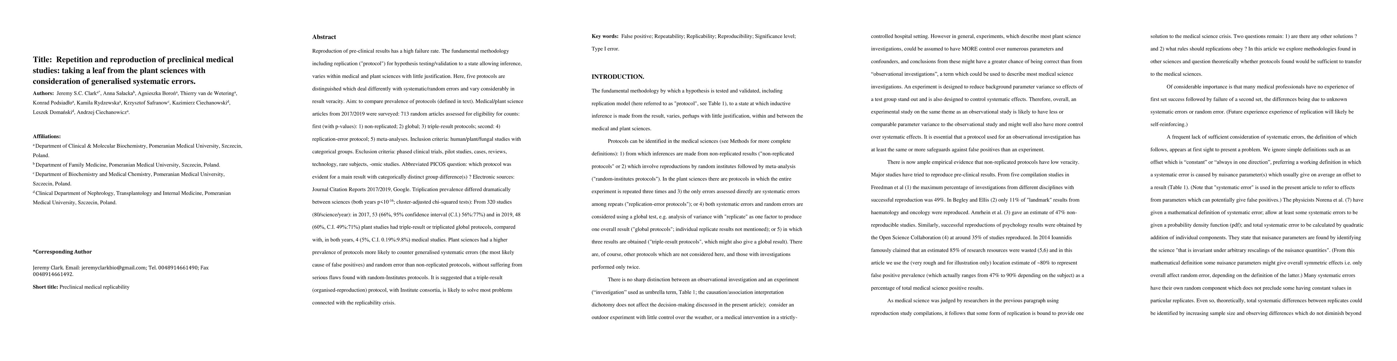 Thumbnail for Repetition and reproduction of preclinical medical studies: taking a
  leaf from the plant sciences with consideration of generalised systematic
  errors