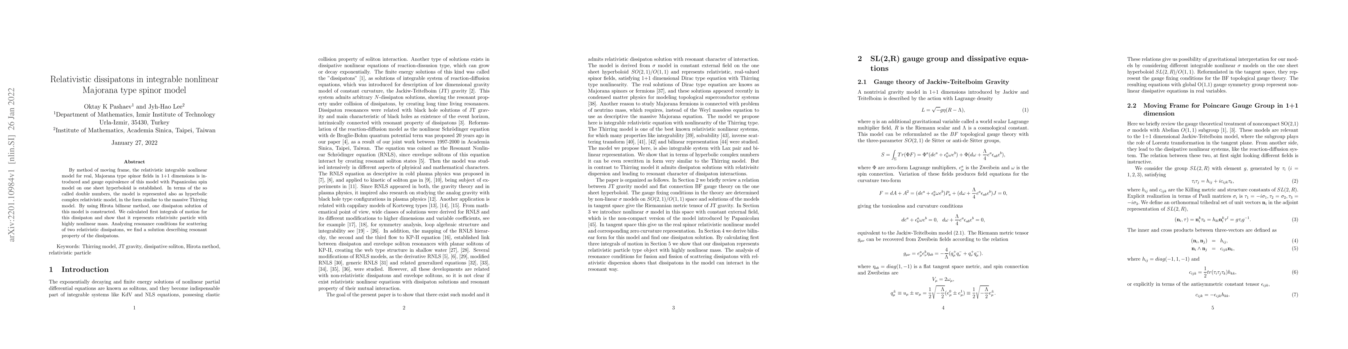 Thumbnail for Relativistic dissipatons in integrable nonlinear Majorana type spinor
  model