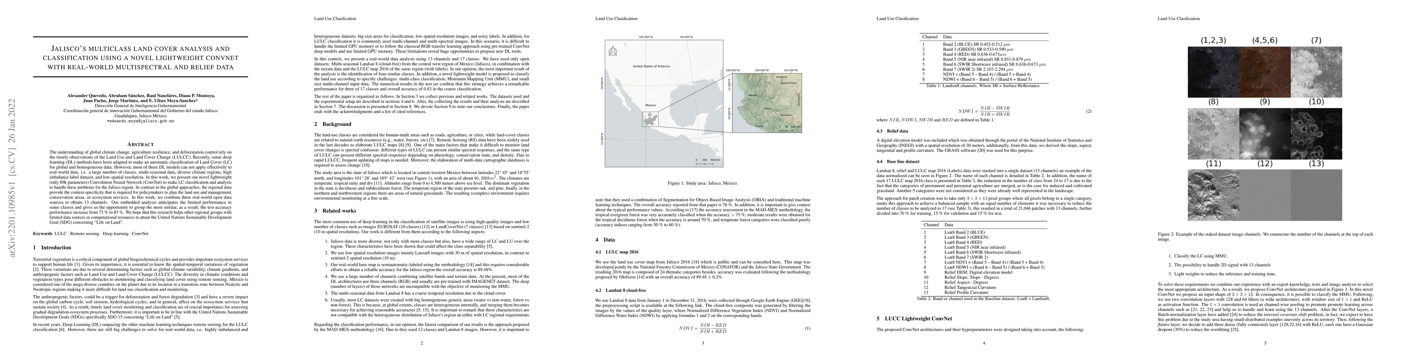 Thumbnail for Jalisco's multiclass land cover analysis and classification using a
  novel lightweight convnet with real-world multispectral and relief data