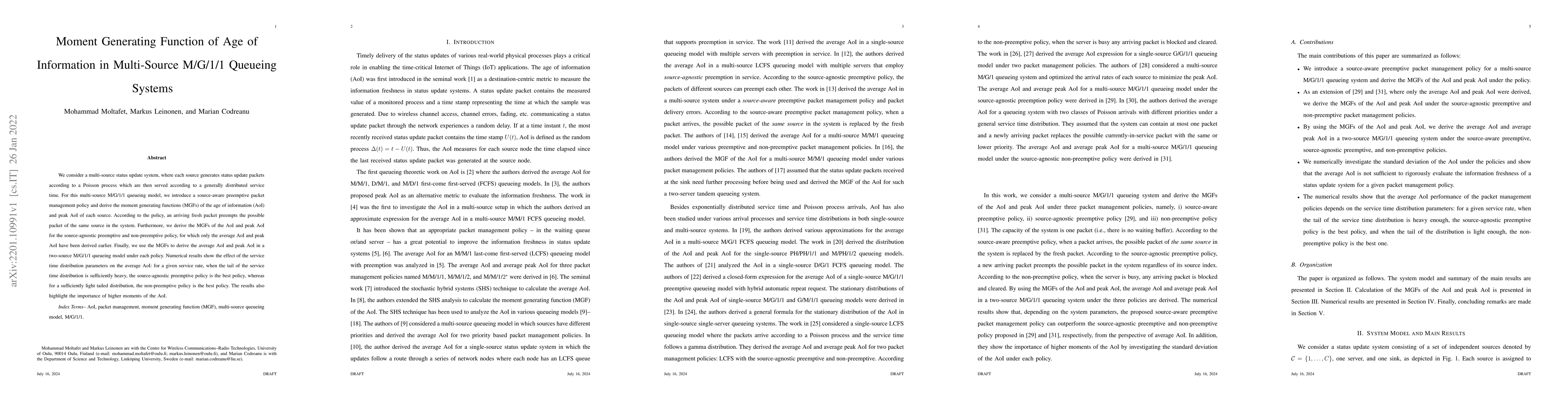 Thumbnail for Moment Generating Function of Age of Information in Multi-Source M/G/1/1
  Queueing Systems