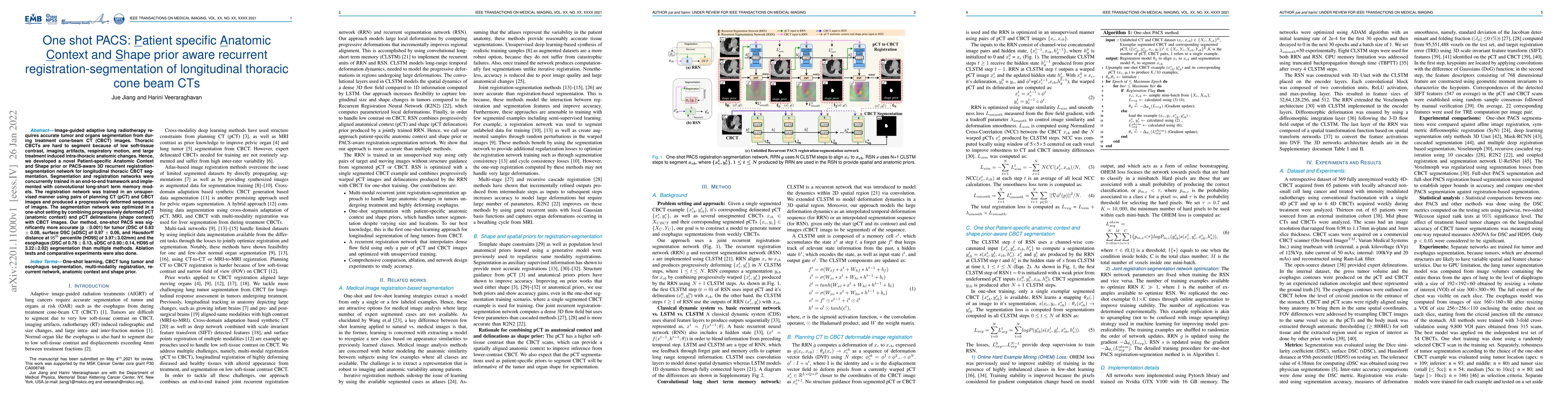 Thumbnail for One shot PACS: Patient specific Anatomic Context and Shape prior aware
  recurrent registration-segmentation of longitudinal thoracic cone beam CTs