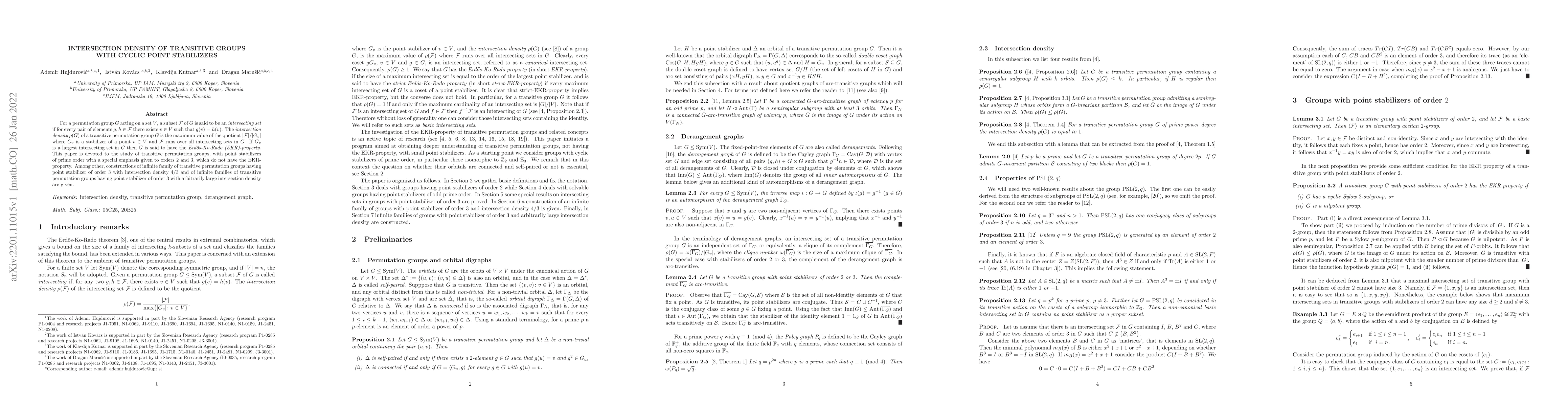 Thumbnail for Intersection density of transitive groups with cyclic point stabilizers