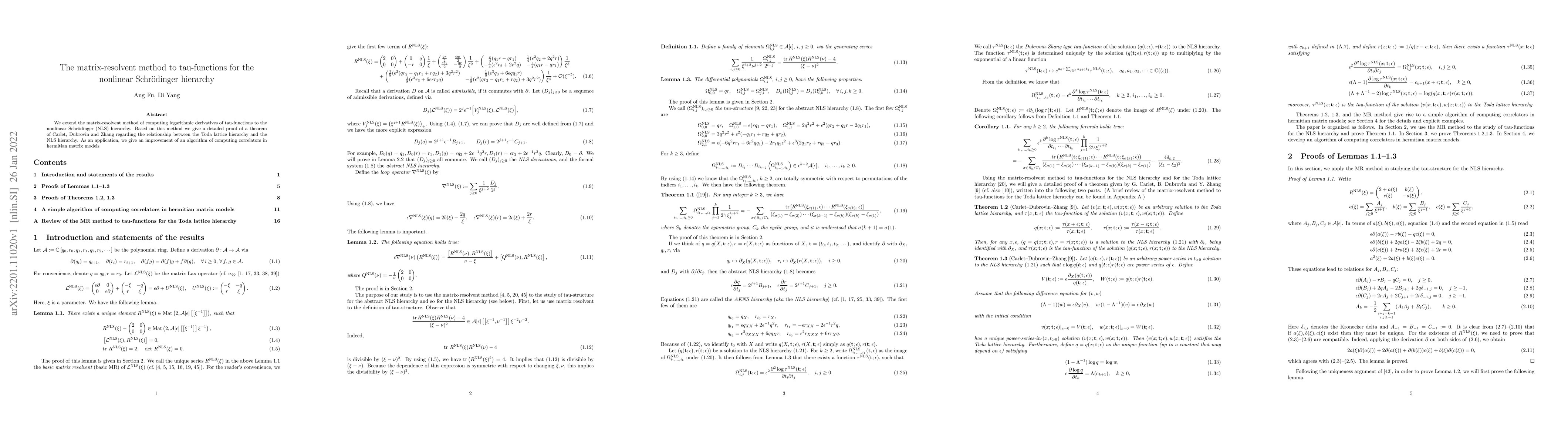 Thumbnail for The matrix-resolvent method to tau-functions for the nonlinear
  Schr\"odinger hierarchy